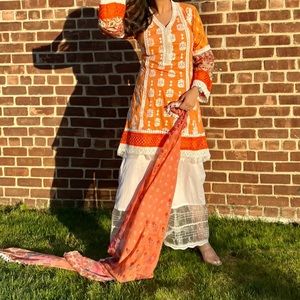 Lawn outfit with shirt pants and dupatta size small